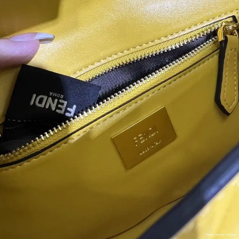 Cheap Motif Bag Leather Yellow In Baguette FF Chain Fendi Nappa Midi 0617
